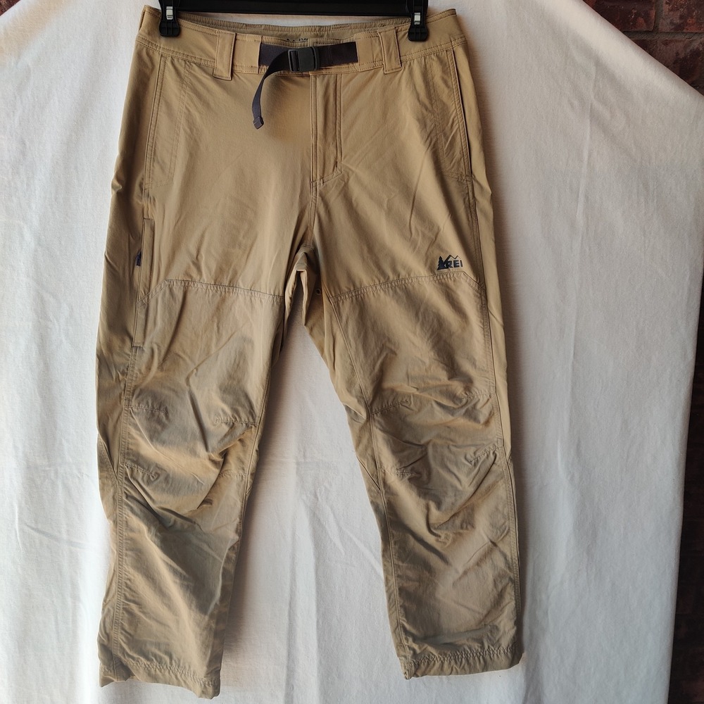 REI Coop Screeline Pants Men 32X27.5 Khaki Tan Nylon Blend Hiking Belted Vented